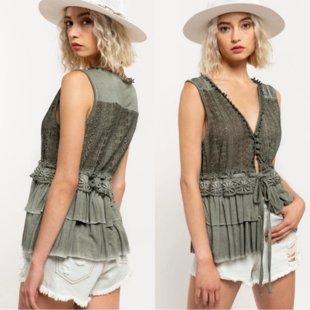 The REILLY Ruffle & Lace Cami Top - Picture 2 of 3